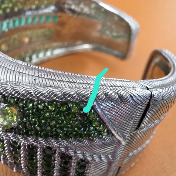 Judith Ripka Authentic Emerald & Silver and Silver Cuff Bracelet - Picture 9 of 9